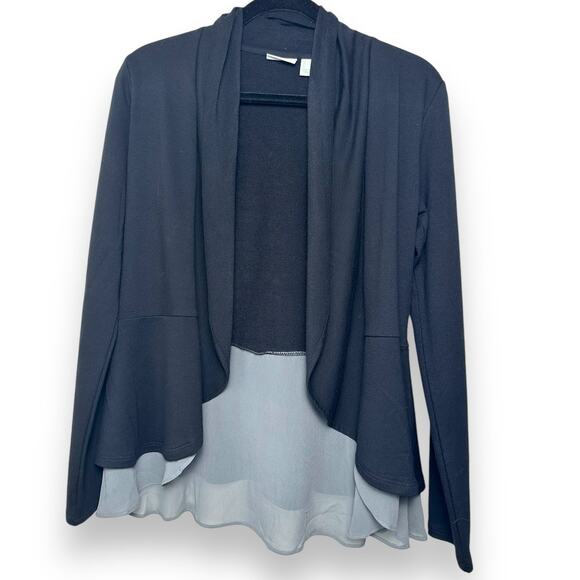 LOGO Lounge Sweaters - LOGO Lori Goldstein Layered Hem Cardigan XS Black Gray Chiffon Trim